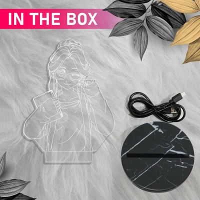 3D Illusion Anime Girl Night Lamp with Warm White Color Gifts for Doggy Lover Wooden Base